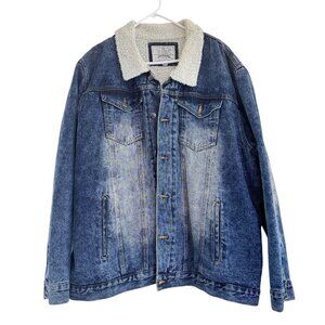 Jeanius Akademiks Shearling Stone Wash Denim Painted King Logo Jacket Size 3XL